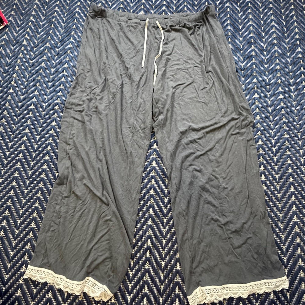 GapBody Pajama Pants Women XL Charcoal Grey Modal Lace Trim Lounge Sleepwear